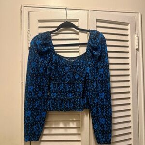 Zara Blue and Black Floral Blouse